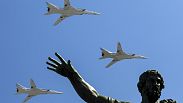 FILE - Russian Tu-22M-3 long-range bombers fly during the Victory Day military parade marking 71 years after the victory in WWII in Red Square in Moscow, Russia, 2016.