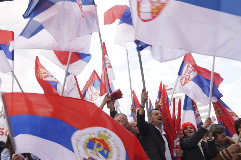 Supporters of Bosnian Serb political leader Milorad Dodik