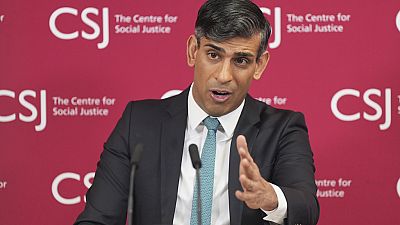 British Prime Minister Rishi Sunak gives a speech in central London, Friday April 19, 2024