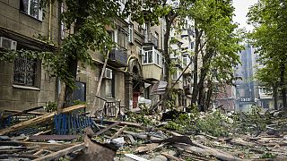 In this photo provided by the Dnipropetrovsk Regional Military Administration, a view of the damage after Russia's attack on residential building in Dnipro, Ukraine, Friday, 
