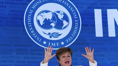 International Monetary Fund Managing Director Kristalina Georgieva speaks during a news conference at the World Bank/IMF Spring Meetings at the International Monetary Fund. 