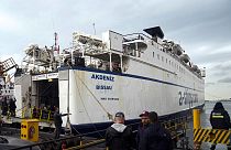 Ein Schiff der Freedom Flotilla Coalition ankert im Seehafen Tuzla in Istanbul, 19. April 2024.