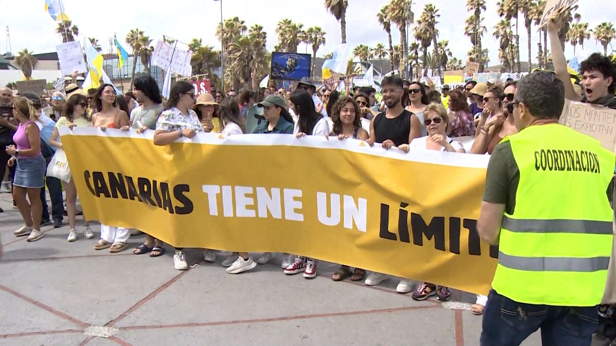 Thousands protest in Spain's Canary Islands over mass tourism thumbnail