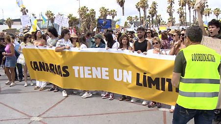 People took to the street in the Canary Islands to protest unsustainable tourism