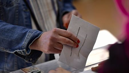 A Basque citizen votes in the polling station of Otxandio, northern Spain, on Sunday, April 21, 2024 (AP Photo/Alvaro Barrientos) 