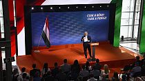 Hungarian Prime Minister and Chairman of Fidesz party Viktor Orban addresses a rally launching the campaign of the party for the European Parliamentary and the local elections