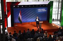 El primer ministro húngaro y presidente del partido Fidesz, Viktor Orban, en un mitin de lanzamiento de la campaña del partido para las elecciones parlamentarias europeas