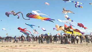 Participants au festival annuel de cerfs-volants Artevento Cervia sur la plage de Pinarella di Cervia