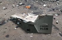 Cette photographie non datée montre l'épave de ce que Kiev a décrit comme un drone iranien Shahed abattu près de Kupiansk, en Ukraine.