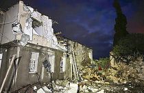 Beschädigtes Gebäude nach einem russischen Drohnenangriff auf Odessa.