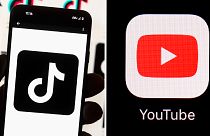 ARQUIVO - Logótipo do TikTok num telemóvel (esquerda); aplicação YouTube (direita).