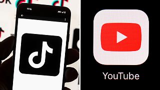 FILE - TikTok logo on a phone (left); YouTube app (right).