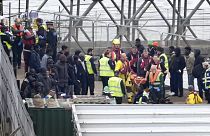 People thought to be migrants are brought in to Dover, Kent, by the UK Border Force following a small boat incident in the Channel