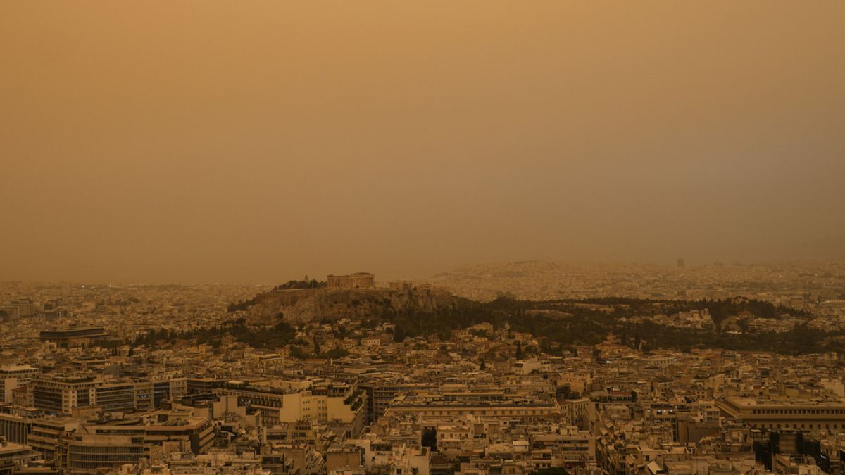 Athens turns orange as winds carry dust from Sahara desert thumbnail