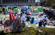 Um acampamento de manifestação pró-palestiniano na Universidade de Columbia, em Nova Iorque.