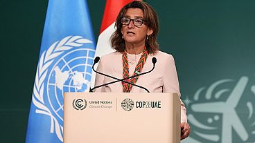 ARCHIVO: Ribera habla durante una sesión plenaria de la Cumbre del Clima de la ONU COP28, el sábado 9 de diciembre de 2023, en Dubái