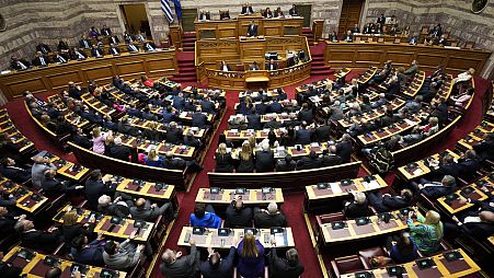 FILE - Greece Prime Minister Kyriakos Mitsotakis speaks during a parliament session in Athens, Greece, on Thursday, March 28, 2024.