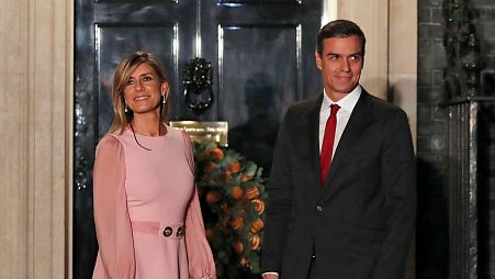 Spanish Prime Minister Pedro Sanchez and his wife Begona Gomez arrive at 10 Downing Street in London, Dec. 3, 2019. A Spanish judge agreed Wednesday, April 24, 2024.