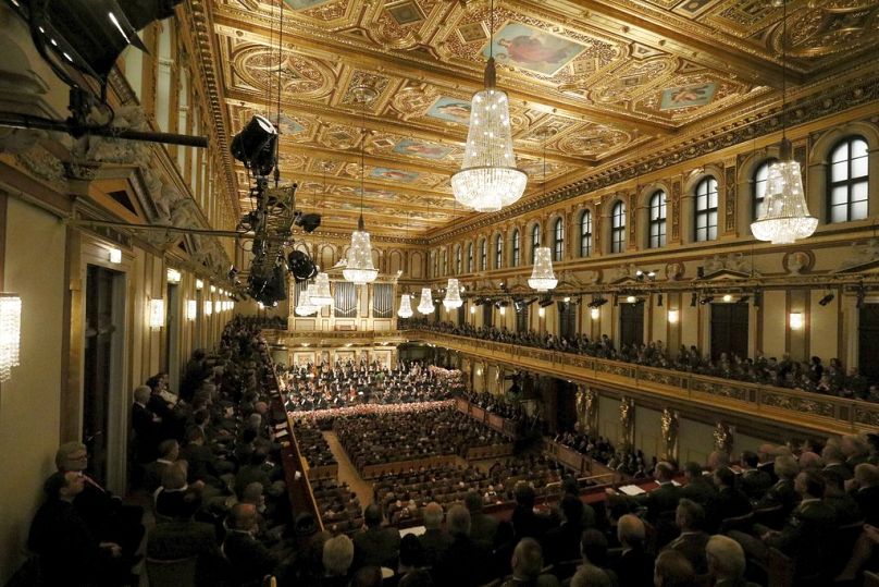 Overview of a rehearsal of the Vienna Philharmonic Orchestra for the traditional New Year's concert at the golden hall of Vienna's Musikverein, December 2017