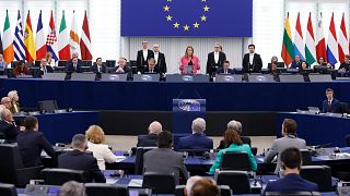 رئیس و نمایندگان پارلمان اروپا در تاریخ ۲۴ آوریل ۲۰۲۴‍