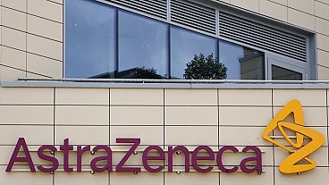 n this Saturday, July 18, 2020 file photo a general view of AstraZeneca offices and the corporate logo in Cambridge, England. 