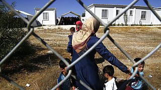 Women from Syria in a refugee camp, outside of the capital Nicosia, in the eastern Mediterranean island of Cyprus, on Sunday, Sept. 10, 2017.