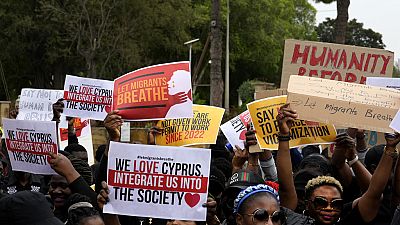 Manifestação de migrantes em Chipre