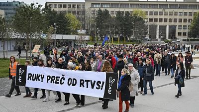 Акция протеста против закона о контроле над СМИ. Братислава, Словакия, 24 апреля 2024.