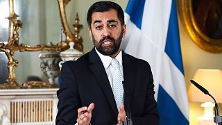 Scotland's First Minister Humza Yousaf speaks during a press conference at Bute House, Edinburgh, 25 April 2024.