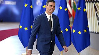 Spain's Prime Minister Pedro Sanchez arrives for an EU summit in Brussels, Wednesday, April 17, 2024. 