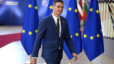 El presidente del Gobierno español, Pedro Sánchez, llega a una cumbre de la UE en Bruselas, el miércoles 17 de abril de 2024. 