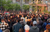Magyar Péterék tüntetése a Belügyminisztérium előtt - Budapest, 2024. április 26. 