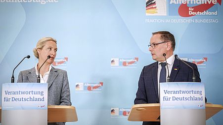 AfD parliamentary group leader Alice Weidel, left, and AfD federal chairman and AfD parliamentary group leader Tino Chrupalla