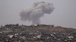 Smoke rises to the sky after an explosion in the Gaza Strip as seen from southern Israel, Thursday, April 25, 2024.
