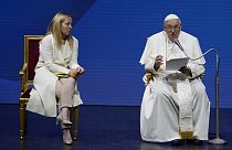 Pope Francis alongside Italian prime minister Giorgia Meloni in Rome