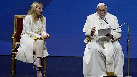 Pope Francis alongside Italian prime minister Giorgia Meloni in Rome