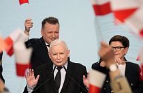 PiS-Parteichef Jaroslaw Kaczynsk feiert Erfolg bei den Kommunalwahlen. Warschau, 7. April 2024