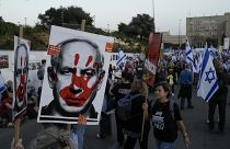 Tiltakozás Benjámin Netanjahu izraeli miniszterelnök ellen Jeruzsálemben, 2024. március 31-én.