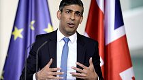 Britain's Prime Minister Rishi Sunak speaks during a joint press conference with German Chancellor Olaf Scholz in Berlin, Germany, Wednesday, April 24, 2024. 