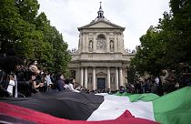 Manifestación estudiantil propalestina en la Sorbona de París 