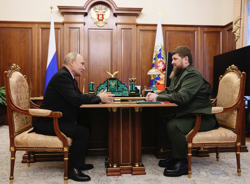 Vlagyimir Putyin orosz elnök és Ramzan Kadirov csecsen vezető Moszkvában 2023 szeptemberében
