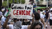 Palesztinpárti, Izrael-ellenes tüntető a Columbia egyetem campusán április 29-én