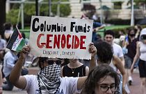 Palesztinpárti, Izrael-ellenes tüntető a Columbia egyetem campusán április 29-én