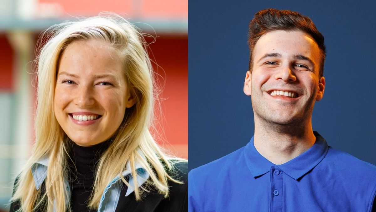 Emma Prins (izquierda) y Alessandro Marcia (derecha) utilizan sus cuentas de TikTok para informar a los jóvenes europeos sobre las próximas elecciones. 