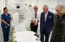 Britain's King Charles III arrives to visit to the University College Hospital Macmillan Cancer Centre in London, Tuesday April 30, 2024. (Suzanne Plunkett, Pool Photo via AP)