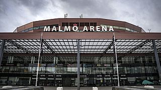 An exterior view of the Malmö Arena in Malmo, Sweden, Tuesday, April 23, 2024,