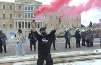 Protestas frente al Parlamento de Grecia en Atenas