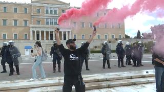 Protestas frente al Parlamento de Grecia en Atenas