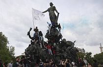 Thousands of protesters marched through the French capital, seeking better pay and working conditions. 