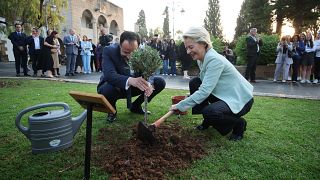 Ούρσουλα φον ντερ Λάιεν και Νίκος Χριστοδουλίδης φυτεύουν ένα δέντρο ελιάς 